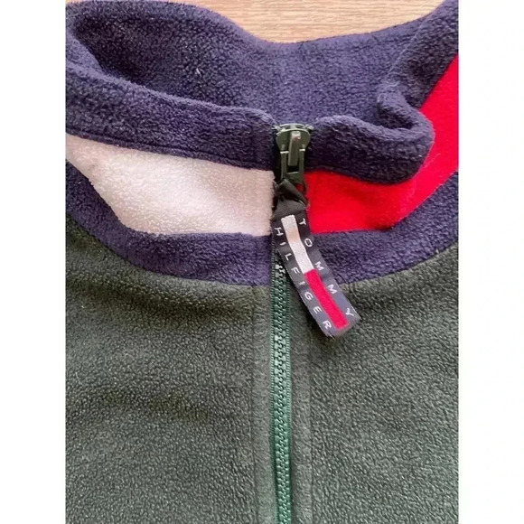 Vintage 90s Tommy Hilfiger Quarter Zip Fleece Pullover Logo Jacket Sz XL FLAW - Picture 5 of 13